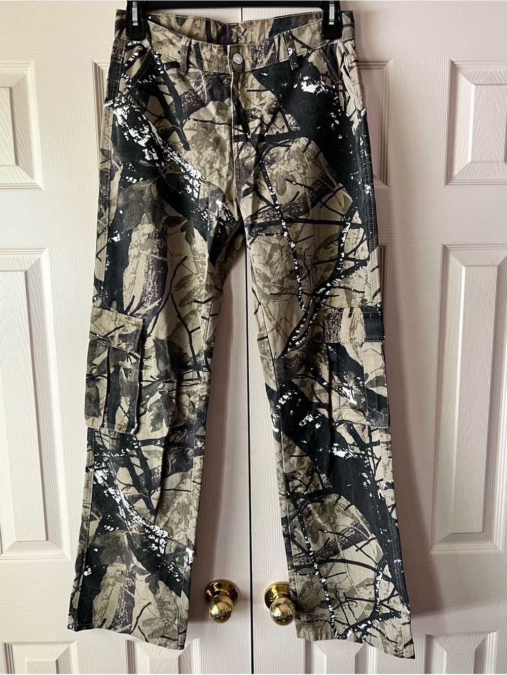 Camo Print Cargo Pants in Tan and Black